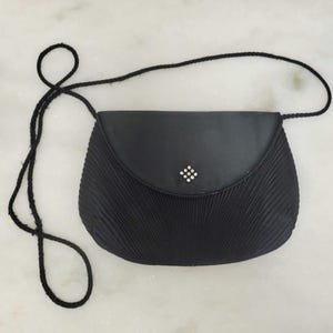 Vintage 80s Formal Crossbody Purse by Pacific Express- Black Satin Pleated Formal Crossbody
