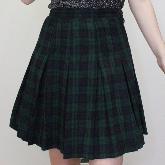 Vintage 60s Plaid Pleated Mini Skirt Tartan Skirt-