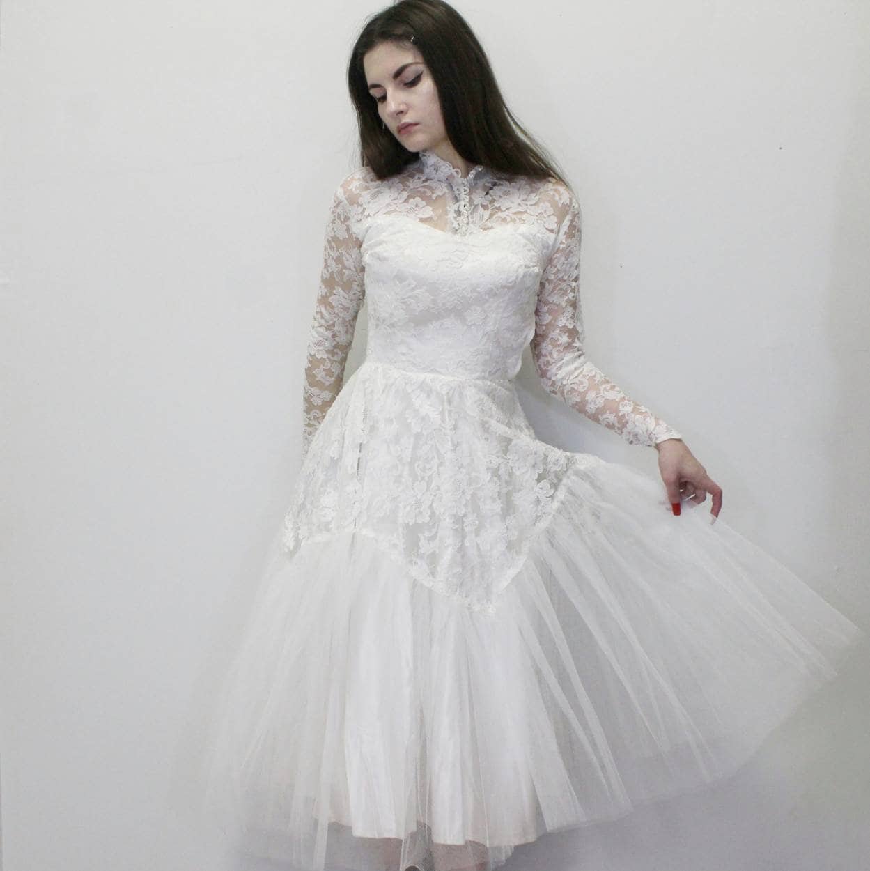 Vintage 50s Wedding Dress Tulle and Lace Cupcake Vintage Ruth