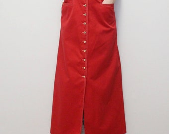 Vintage 70s Red Maxi Skirt Button Up A-Line Skirt from Sport Whirl Designed by Jeanne Campbell