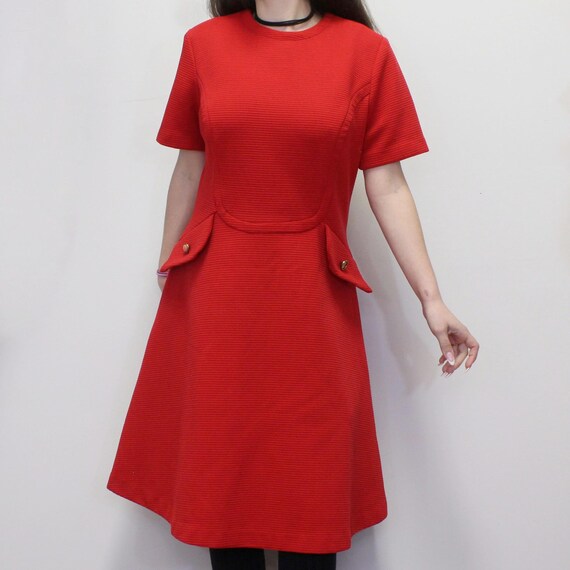 Vintage 60s Red Mod Mini Dress- Red Polyester 60s Mod Dress Faux
