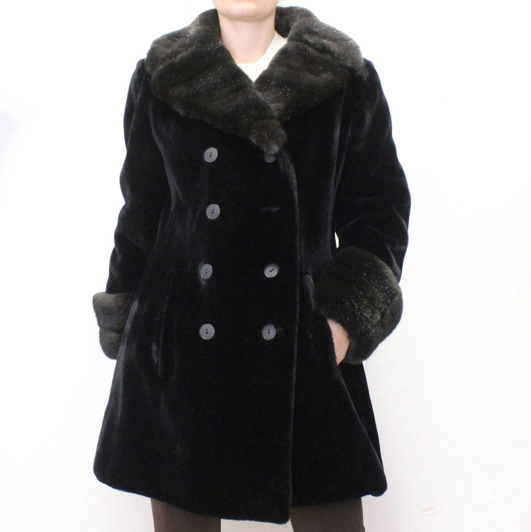 70's Double Breasted Soft Brown Coat with Brown Faux Fur Collar
