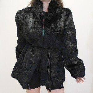 Vintage jaren 80 bontjas zacht zwart bontjack met koordje