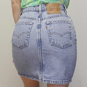 Vintage 90s Denim Mini Skirt Levi's Light Wash 511 High Waisted Pencil Skirt