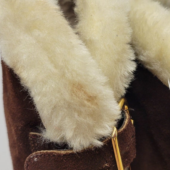 Vintage 70s Furry Boots! Go-Go Knee high brown su… - image 8