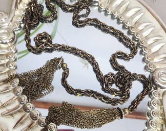 Collar con borla de cuerda y cadena estilo años 60/20, estilo sautoir lariat, tipo cinturón de cuerda.