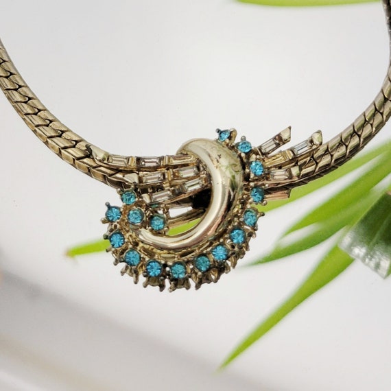 Vintage 60s Golden Necklace with Rhinestone Penda… - image 9