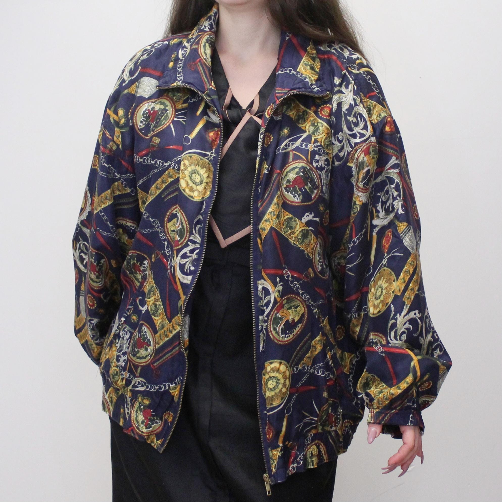 Vintage 80s Patterned Silk Bomber Jacket by Studio Sportif - Etsy