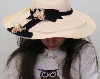 Vintage RATE… Pink w Feather detail Rutz Nannette Chapeau hat Vintage 50s Black Velour Hat With Asymmetrical Detail From  main image 2