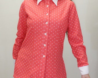 Vintage 70s Polka Dot Button Up Blouse by Donnkenny - Donnkenney red polka vintage top