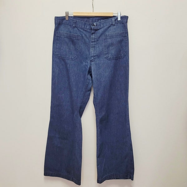 Vintage 60er Jahre Navy Sailor Latzhose Bell-Bottom High Rise Jeans von Südapparelle Corp- Herren 36 R Harry Style Denims