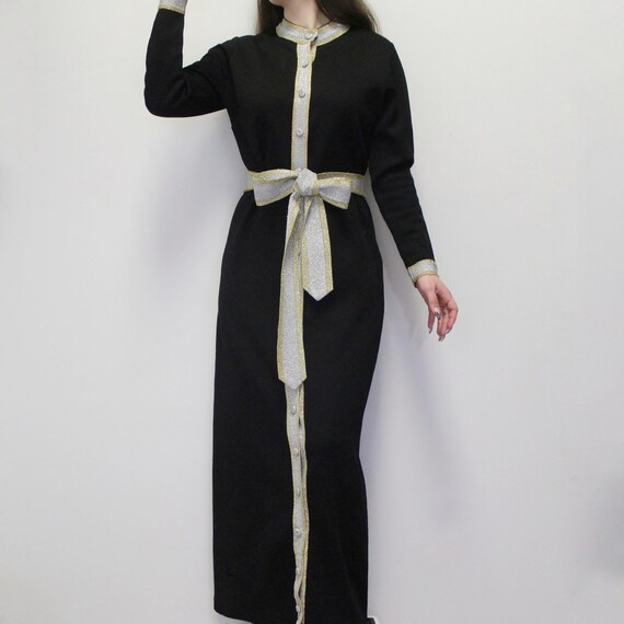 Vintage 70s Sweater Dress with Belt Metallic Trim Lord & Taylor Poly/Mate Set