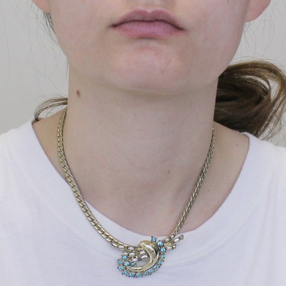 Vintage 60s Golden Necklace with Rhinestone Penda… - image 5
