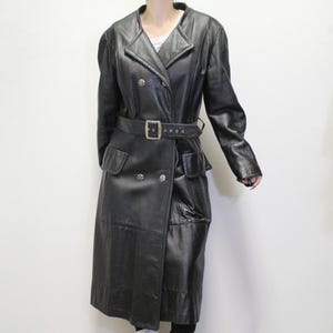 Vintage 70s Leather Jacket Long Belted Trench Coat - Etsy