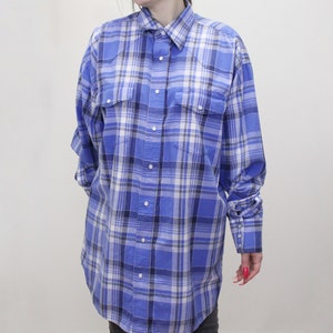 Vintage 90s Wrangler Western Shirts Blue plaid Button up Casual Dadcore - MW19