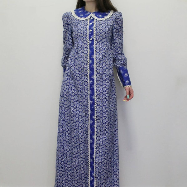 Vintage 70s Blue Prairie Dress By Artbro Jr. Sportswear