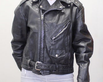 Vintage 60s BROOKS Black Leather Asymmetrical Zip Motorcycle