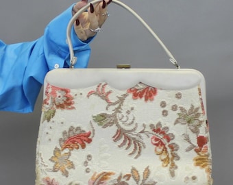 Vintage 60s Tapestry Bag Carpet Purse Boho Handbag