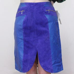 Vintage Y2k Funky Leather Skirt Deadstock NWT Blue Leather Purple Suede Pencil Skirt by MetroStyle- Metro Leather Skirt Blue and Purple