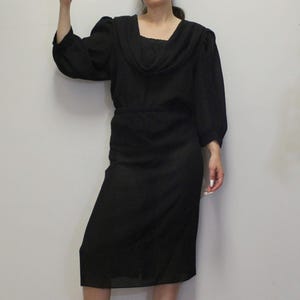 Vintage 80s sheer Outfit Set! Matching Cowl Flower Embroidered Blouse and matching skirt