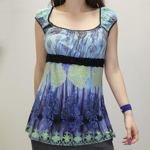 Vintage Y2k All Over Print Babydoll Bauern Top von Wrapper