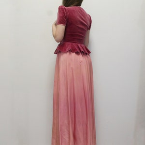 Vintage 30s/40s Pink Peplum Prom Dress Elegant Evening Gown image 4