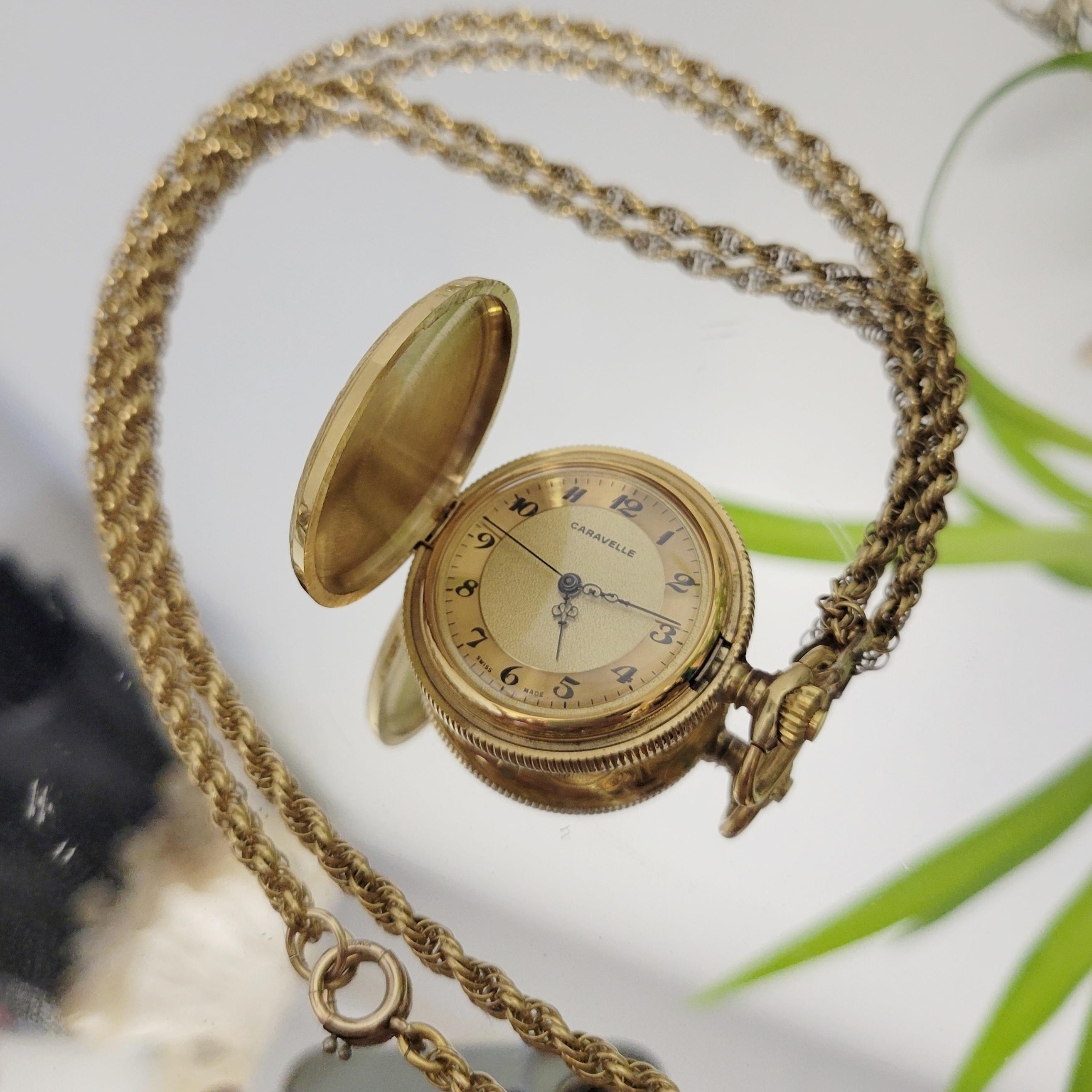 Vintage 70s Caravelle by Bulova Stopwatch Necklace Floral  display picture 2