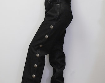Vintage 80s Western Collection Jeans Black Denim High Waisted Straight Leg pants with Silver side detail