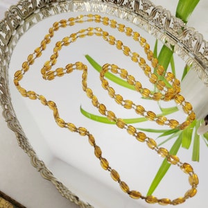 Vintage 20s Glass Beaded Necklace Hand Knotted Orange Long Necklace
