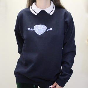 Vintage 90s Collared Sweatshirt WIth Embroidered Heart & Rose by Basic Editions