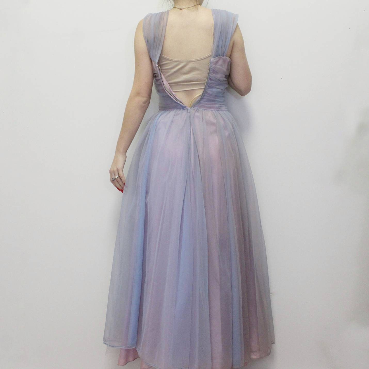 Vintage 50s Prom Dress V-neck Pleated Mermaid Gala Gown Evening Dress    D5269 main image 1