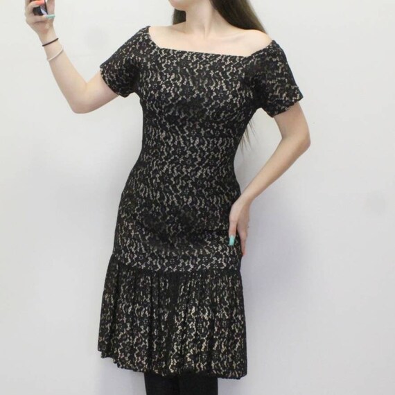Vintage 50s Black Lace Mini Dress - image 1