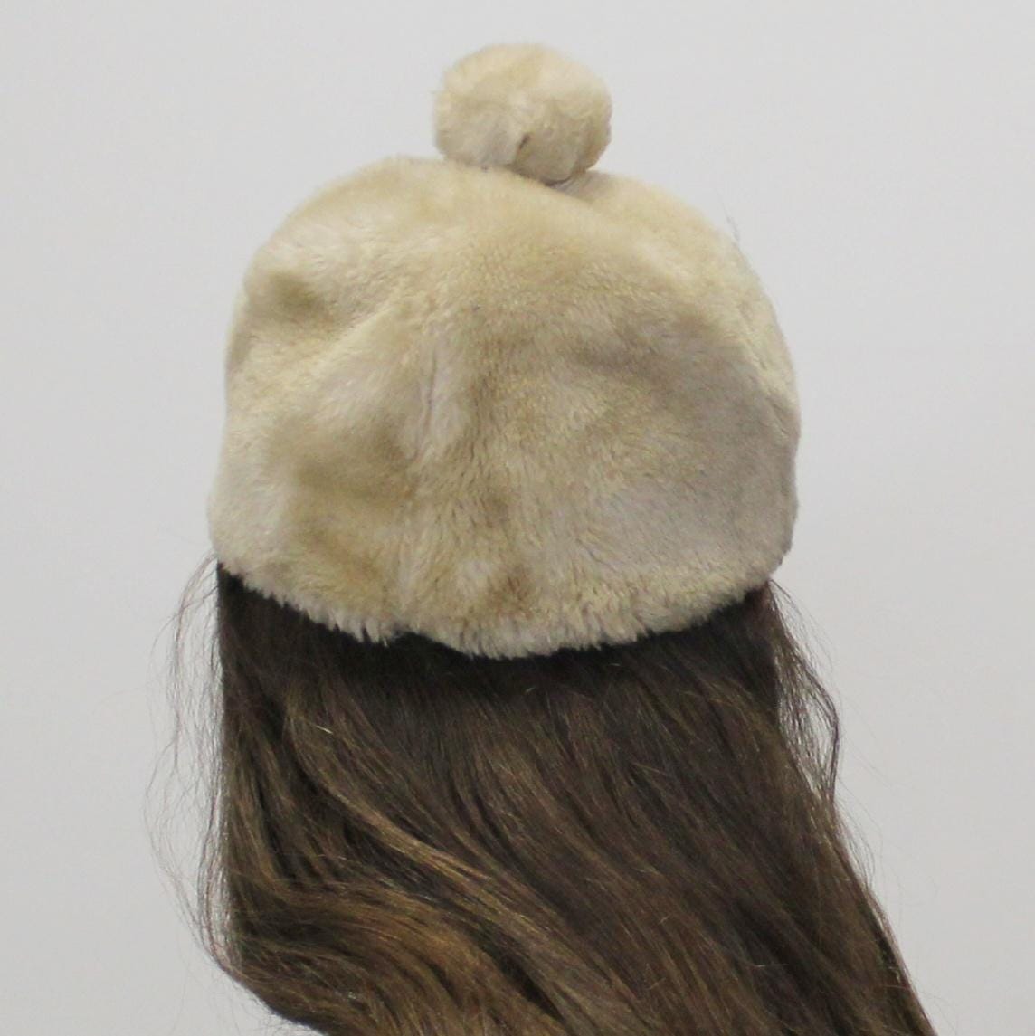 Vintage 60s Mod Faux Fur Winter Hat With Pom Pom and Small  display picture 1