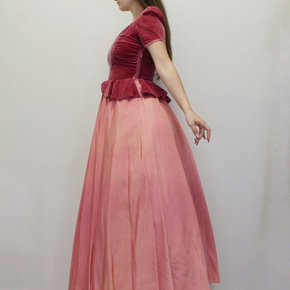 Vintage 30s/40s Pink Peplum Prom Dress Elegant Ev… - image 5