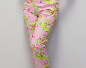 Vintage Y2k Lilly Pulitzer White Label Capris Pink Floral Crab Print - Lilly Pulitzer