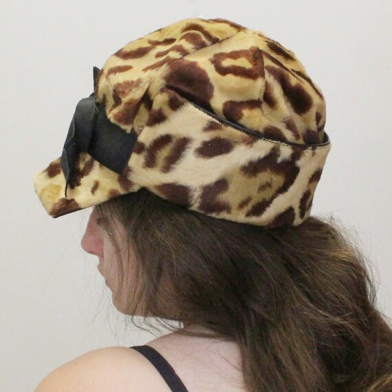 Vintage 60s Animal Print Hat with Bow by Belmar f… - image 3