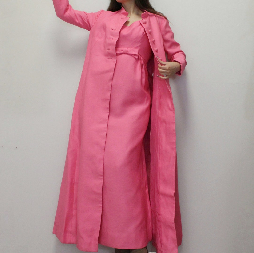 Vintage 60s Pink Dress Jacket Set Babydoll Coquette Bow Maxi Dress Etsy