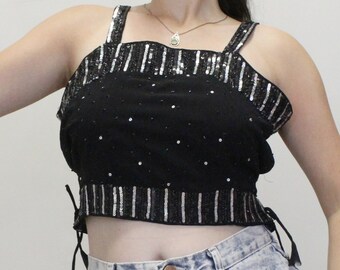 Vintage jaren 90 verfraaid crop top - pailletten crop tank