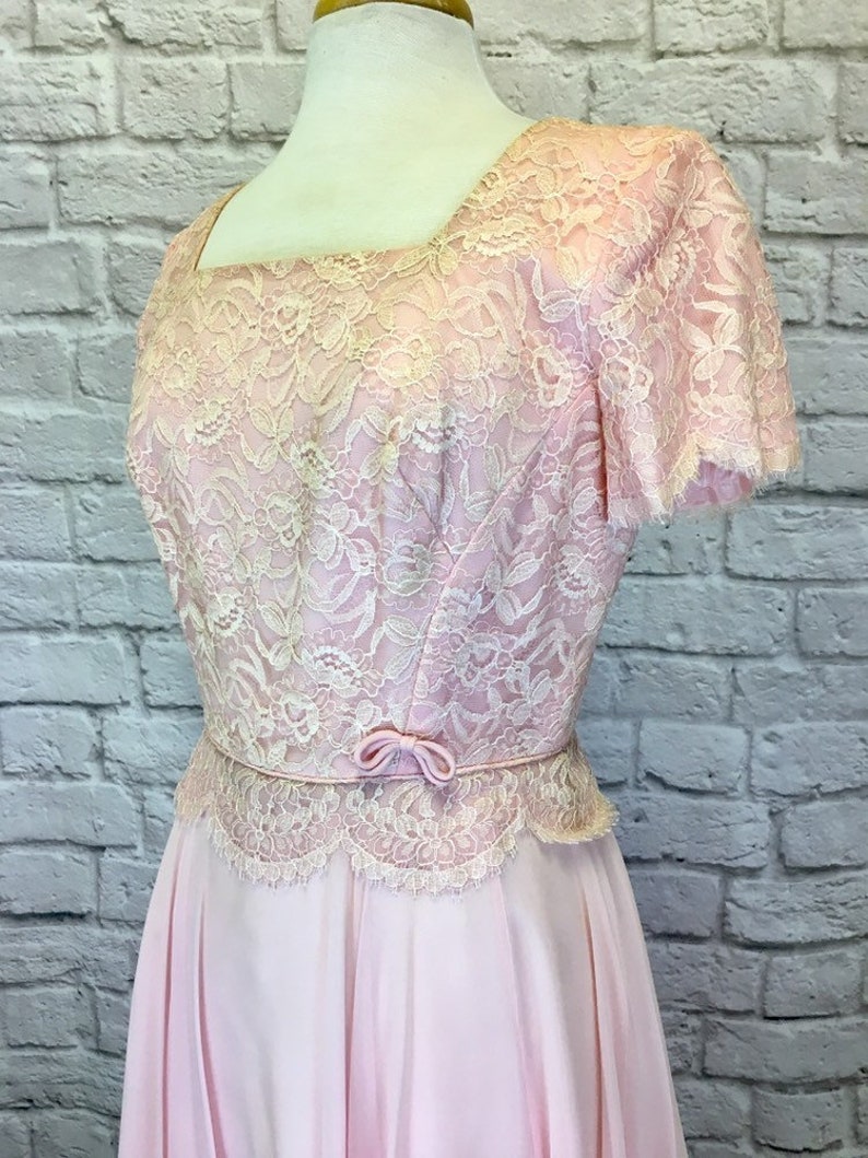 pink lace chiffon dress