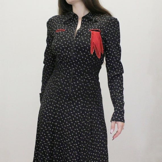 Vintage 40s Zip Front Dress with Handkerchief det… - image 4