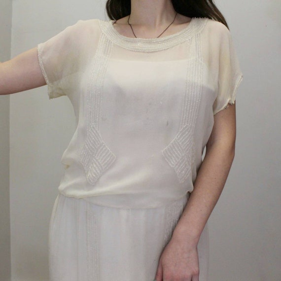 Vintage 30s Beaded Glamorous Dress-Cream Beaded 3… - image 3