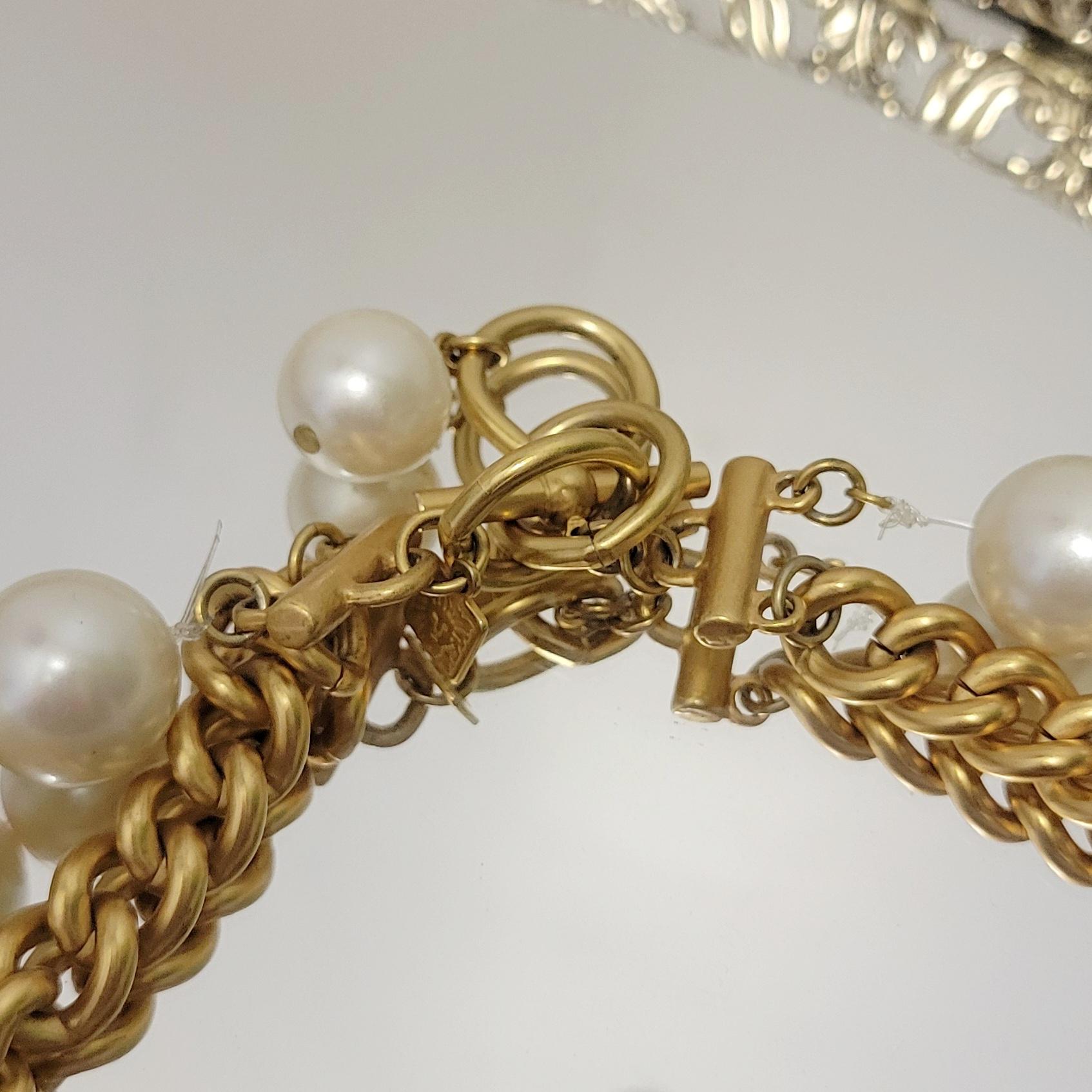 Vintage 90s Anne Klein Signed Faux Pearl Necklace With Chunky Gold 