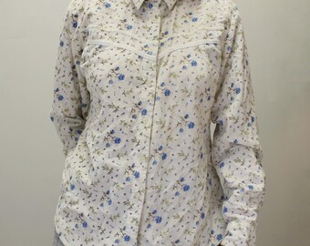 Top vintage anni '90 in velluto a coste con stampa floreale e bottoni, stile western cottagecore, di Ms.Lee