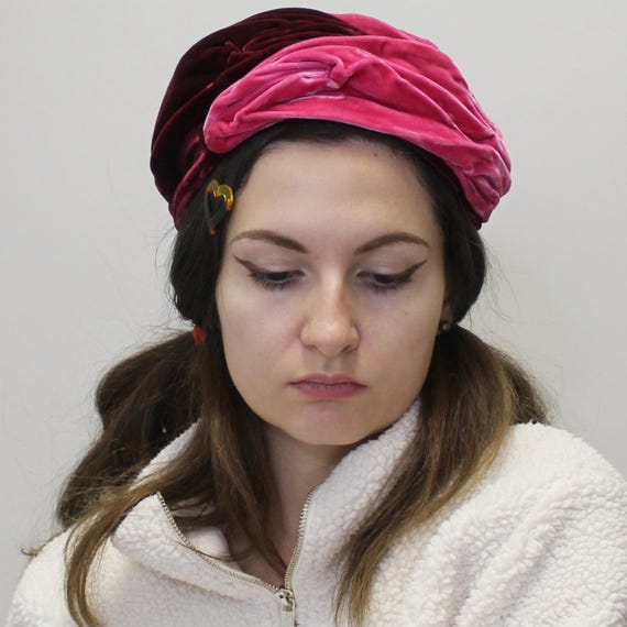 Vintage 50s Pink Velvet Turban hat by Mr. Stanley
