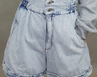 Vintage 80s High Waisted Acid Wash Shorts by Bonjour