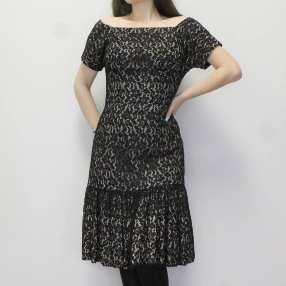 Vintage 50s Black Lace Mini Dress - image 5