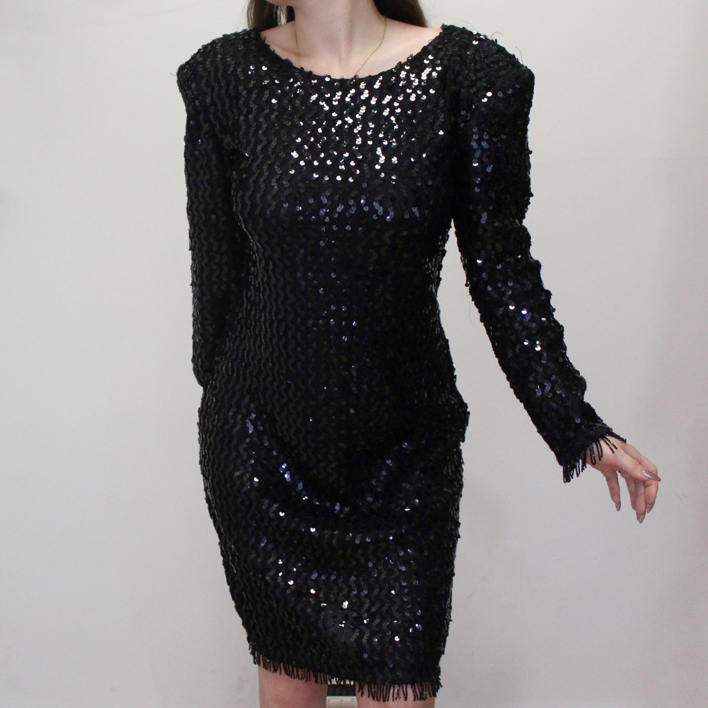 chinese dress ladies Sparkly Black Long Music Recital Dress with Long Sleeves Black / Size 24W main image 1