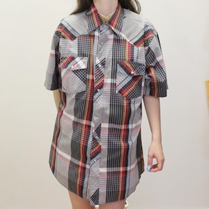 Vintage 90s Wrangler Western Shirts Gray plaid Button Up
