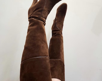 Vintage 80s Brown Suede Heeled Boots by Palizzio
