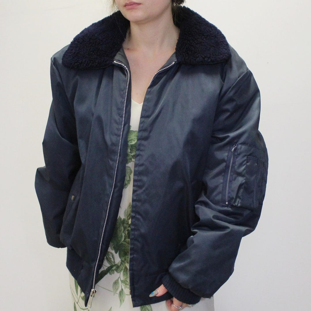 ジャケット・アウター 80S Vintage Fur Jacket Vintage 70s 80s Bomber Jacket Faux Fur Collar Mens Large